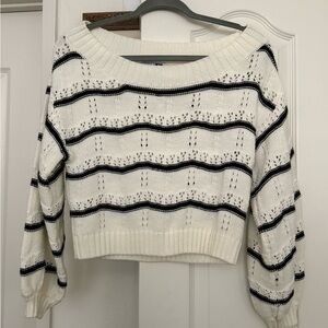 Fashion Nova White and Black Crew Neck Sweater